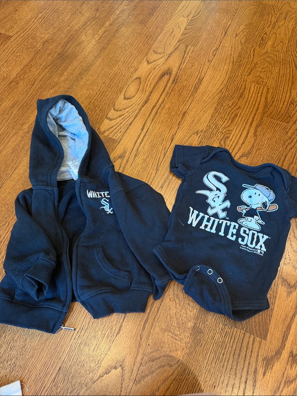 Baby White Sox Black Zip Hoodie and White Sox Snoopy Onesie